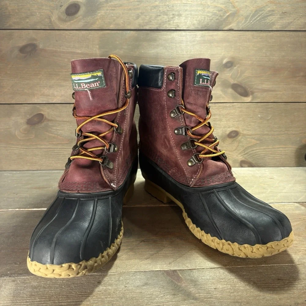 ll bean duck boots womens size 8 shoes red leather waterproof hunting rain